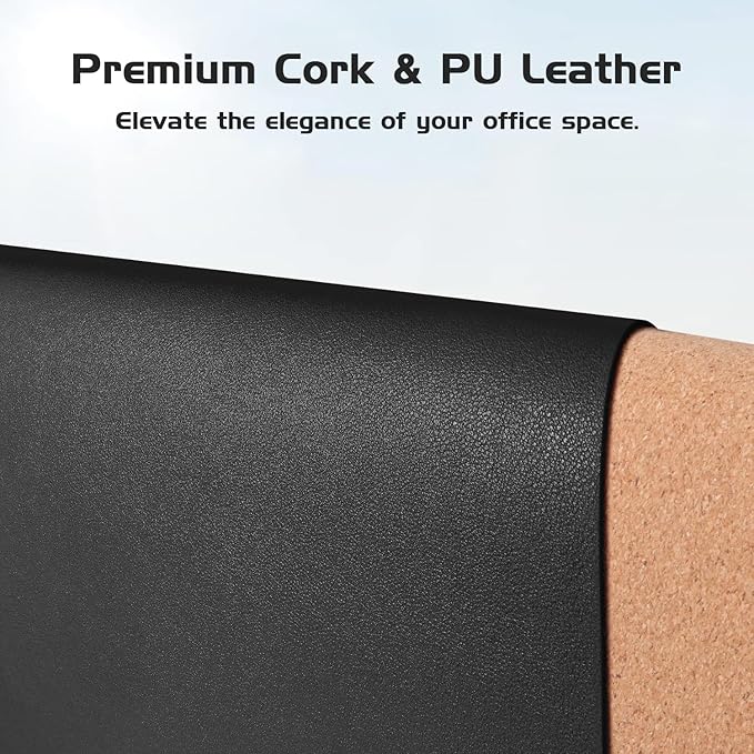 Aothia Dual-Sided Desk Pad - 35.4 x 15.7 inches Leather Desk Mat, Natural Cork Desk Pad Protector, Large Mouse Pad for Desk, Waterproof Desk Blotter Pad, Desk Writing Pad for Office Work/Home, Black