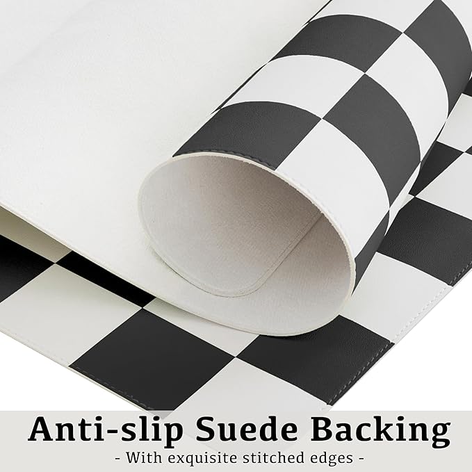 Ohocut Checkered Desk Mat, 31.5" x 15.7" Large Cute Black White Aesthetic Retro Accessoires, PU Leather Computer Laptop Desk Mat Mouse Keyboard Pad, Desk Writing Makeup Mat for Vanity/Work/Home Decor