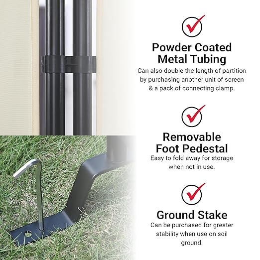 Proman Products - Galaxy Section Divider, Water Repellent Fabric Room Divider with Black Powder Coated Metal Frame for Indoors or Outdoors (Beige)
