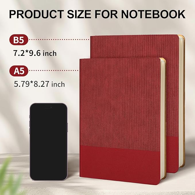 TSFPapier Lined Journal Notebook for Work College Ruled Note Book 7.2"x9.6" B5 PU Leather Daily Journaling 160 Pages for Women Men Writing Home School Supplies Business (Red)