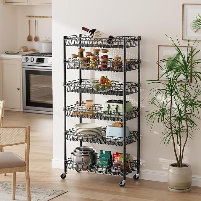 SINGAYE Shelf Closet Wire Shelving：Adjustable Metal Unit for Laundry Room Organization Bathroom Kitchen Home Storage with Wheels Pantry Rack Shelves
