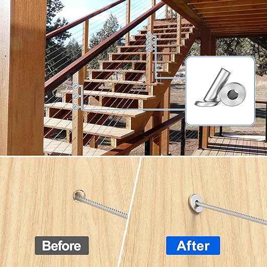 BLIKA 80 Pack 25 30 35 Degree 1/8" Angle Beveled Protector Sleeves for Stair Cable Railing, T316 Stainless Steel, Cable Railing Hardware Kit 30 Degree Angle Protector Sleeves for Wood Post