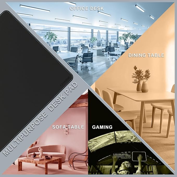 CENNBIE 35.5" x 23.6" Leather Desk Mat, Non-Slip Waterproof Extra Wide Desk Pad Protector,Computer Mouse Pad for Office Home (Black)