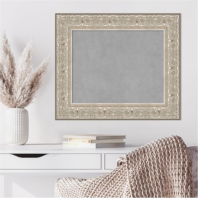 Amanti Art Silver Framed Magnetic Board 23x27 Small Vision Board for use with Magnets, 100% Metal Sheet to Display Items as Office Decor or for Home Organization in mudroom, Kitchen or Kids Room