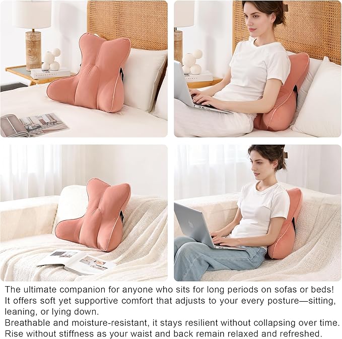 Ailuteie Lumbar Support Pillow(Pat. Pend) for Lower Back Pain Relief – Multi-Functional Ergonomic Lumbar Cushion, Reading Pillow for Office Chair, Car Seat & Sofa,Blush Pink