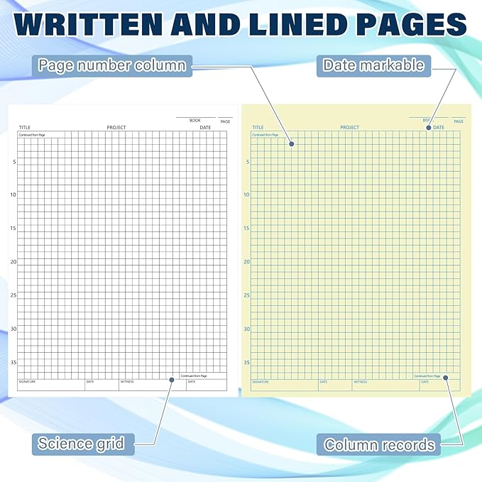 Affrolling 2 Pack Carbonless Lab Notebook Carbon Copy 8.5'' x 11'' 50 Set of Pages 100 Pages Total Laboratory Engineering Chemistry Computation Notebook Science Grid Total Coil Binding(Blue and White)