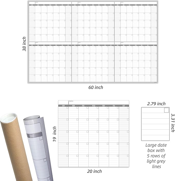 Large Dry Erase Wall Calendar - 60“ x 38" Undated Blank 6 Month Calendar - Giant Whiteboard 6 Month Poster - Premium Laminated Undated Planner for Classroom, Office, Project & Family Schedule