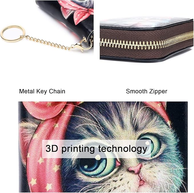 APHISON RFID Credit Card Holder Wallets for Women Leather Zipper Card Case for Ladies Keychain Wallet