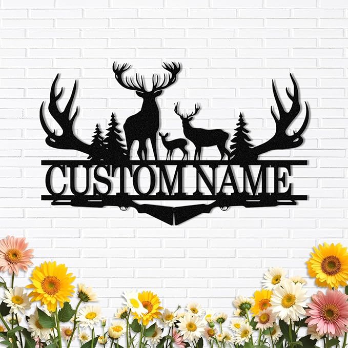 Dyoart Personalized Deer Metal Cabin Sign | Custom Metal Signs Outdoor | Deer Custom Wall Art | Outdoor Deck Decor | Last Name Deer Monogram | Camping Signs | Deer Hunter Gift | Cabin Decor