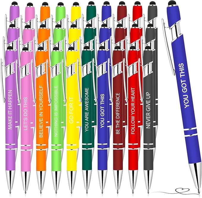 Greengines 30 Pieces Inspirational Pens, Motivational Ballpoint Pen with Stylus Tip Funny Ink Pens Bulk Inspirational Gifts for Women Coworkers Office Supplies Black Ink
