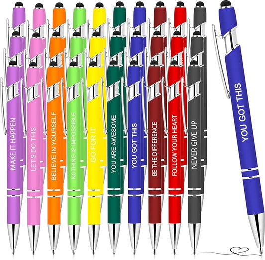 Greengines 30 Pieces Inspirational Pens, Motivational Ballpoint Pen with Stylus Tip Funny Ink Pens Bulk Inspirational Gifts for Women Coworkers Office Supplies Black Ink