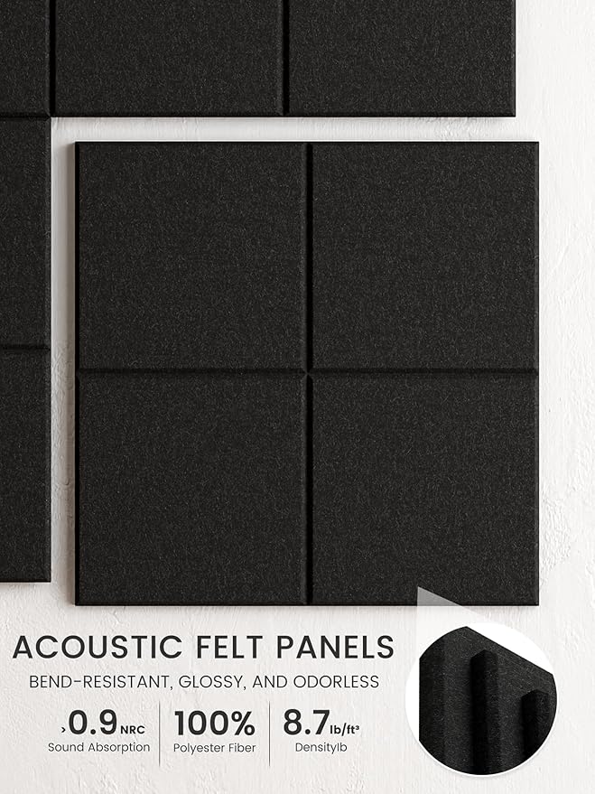 Bumusty Large Cork Board Alternative-36 x24 Felt Bulletin Board Tiles, with 30 Pushpins, 40 Adhesive Tabs, 6-Pack Slat Wall Paneling, Cork Boards for Office Push Pin Board Felt Board-Black