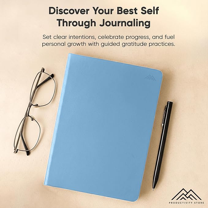Gratitude & Self-Care Journal - Guided Mindfulness & Mental Health Journal All-in-One with Prompts for Self Discovery - Daily Journal for Men & Women by PRODUCTIVITY STORE (A5, Blue)