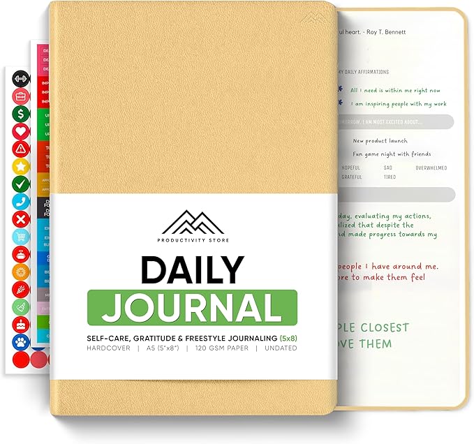 Best Daily Journal for Men & Women - Gratitude, Manifestation & Guided Journal with Prompts for Personal Growth (A5, Cream) - PRODUCTIVITY STORE