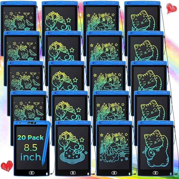 Zhehao 20 Pack LCD Writing Tablet for Kids: 8.5 Inch Colorful Drawing Doodle Boards - Reusable Erasable Doodle Board Educational Learning Toys Gifts for Toddlers Ages 3-8 Party Favors(Blue,Classic)