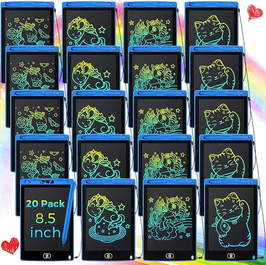 Zhehao 20 Pack LCD Writing Tablet for Kids: 8.5 Inch Colorful Drawing Doodle Boards - Reusable Erasable Doodle Board Educational Learning Toys Gifts for Toddlers Ages 3-8 Party Favors(Blue,Classic)