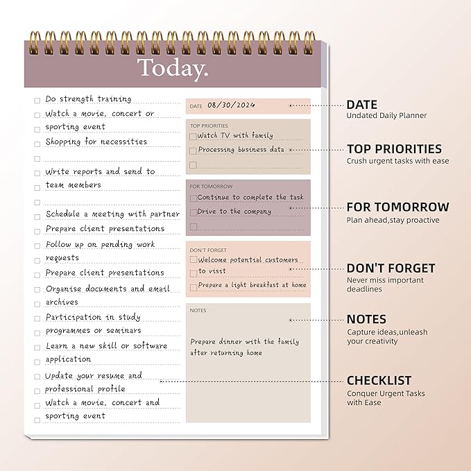 To Do List Notepad - Daily Planner Notepad Undated 52 Sheets, 6.5" x 9.8" Planning Pad Checklist Productivity Note Pad for Work and Personal Organized