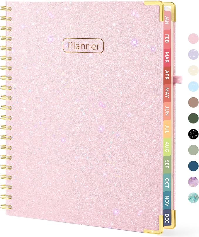 Forvencer 2026 Planner, Hardcover Calendar Planner Weekly and Monthly, Jan 2026 - Dec 2026, 8.5" x 11", Spiral Agenda Book with Tabs, Exquisite Daily Journal Organizer for Home School, Glitter Pink