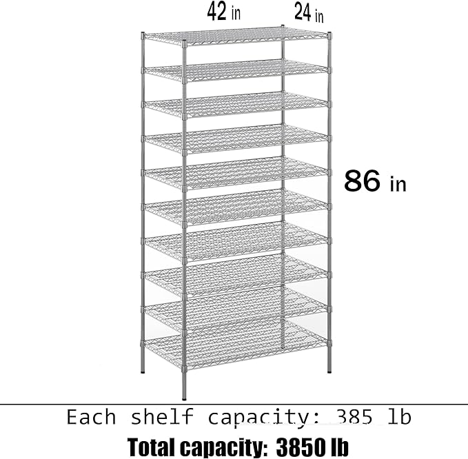 Regal Altair 24" Deep x 42" Wide x 86" Height Wire Shelving Kit | 10-Tier | NSF Commercial Storage Rack Unit
