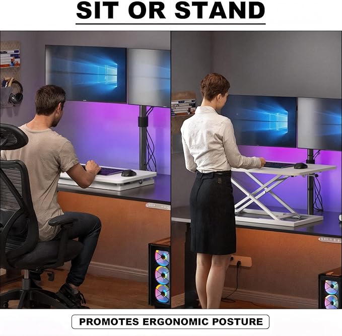Decoholic White Small Single 24 inch Scissors Lift Keyboard and Mouse Riser ,Height Adjustable Standing Desk Converter,for Ergonomic Sit Stand Workstations (24 inch WH)