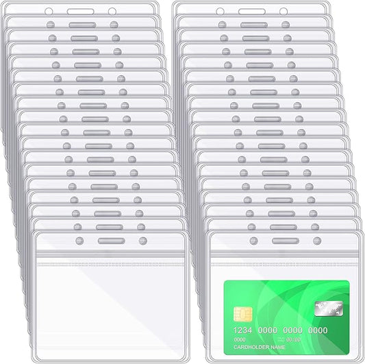 Zonon 150 Pcs Horizontal Clear ID Badge Holders Plastic Card Name Tag Holders Badge Sleeves Horizontal Waterproof Transparent PVC Sleeve Cover Pouch for Office School Travel(4.13 x 3.54 Inch)