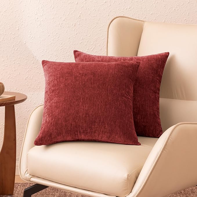 Amazon Basics Chenille Throw Pillow Covers, Home Decor Cushion Cover for Bedroom Living Room Couch Bed, 16" W × 16" L, Burgundy
