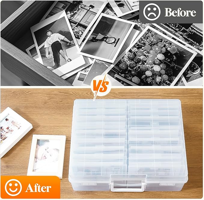 Lifewit 4x6 Photo Storage Box, 18 pcs Inner Photo Case with Lids, Clear Photo Organizers with 1 Sheet Label Sticker, Plastic Craft Storage Box for Seeds Sticker Cards Pictures Stamps Office Supplies
