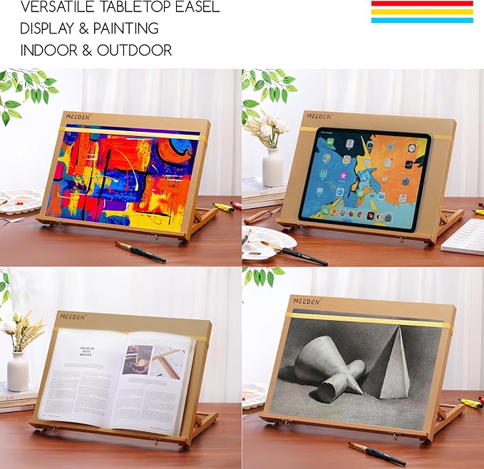 MEEDEN A3 Wooden Tabletop Easel for Painting, 5-Position Adjustable Drawing & Sketching Board with Shoulder Strap, Portable Beechwood Desktop Art Easel Stand for Adults, Artists, Beginners & Student