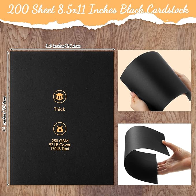Fainne 200 Sheets 8.5 x 11 Inches Card stock Thick Paper Heavyweight Card Stock Printer Paper 250 GSM 92 lb Cover 170 lb Text for Invitations Menus Crafts DIY Projects(Black)