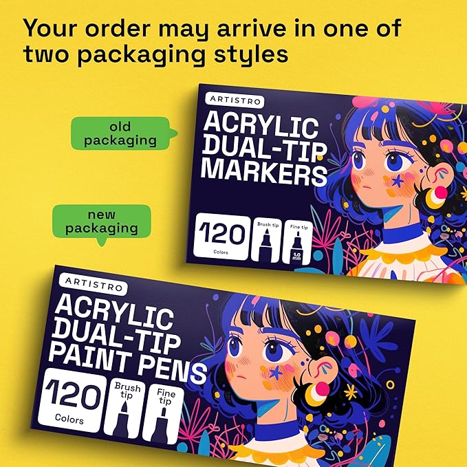 ARTISTRO 120 Acrylic Paint Markers - Paint Pens Dual Tip Brush + Fine Ideal for Calligraphy - Perfect for Fabric, Rock, Glass, Wood, DIY - Art Supplies, Stocking Stuffers, Christmas Gift Idea