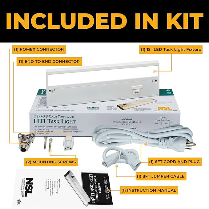 LED Under Cabinet Lighting Hardwired - 3CCT 12 Inch White Finish - Undercabinet Lights for Kitchen - Linkable Undercounter Dimmable Plug in Light or Hard Wired - Under Counter Fixture Direct Wire