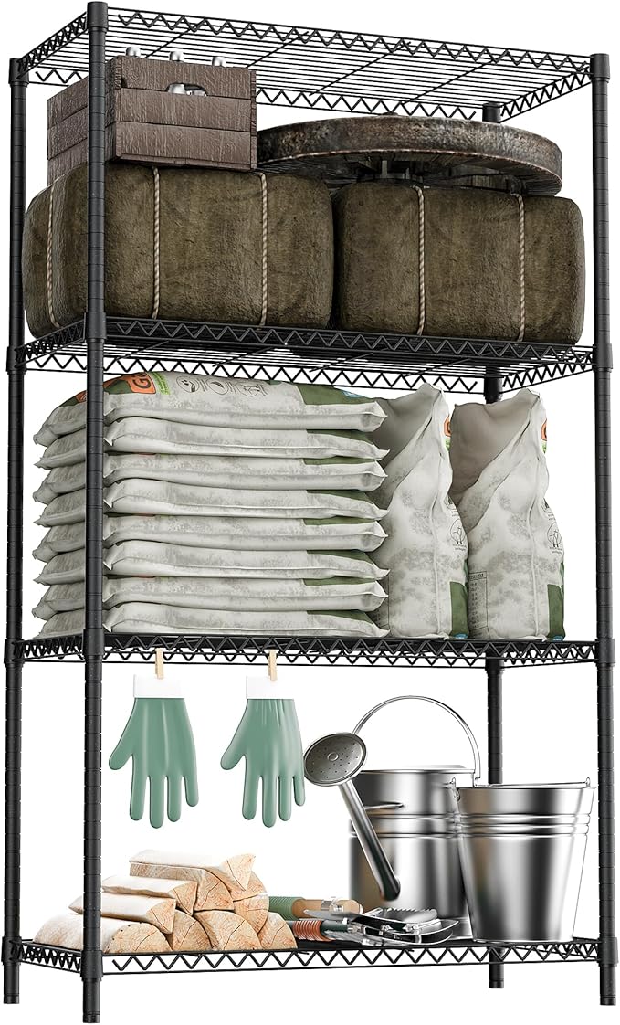 M MZG Standing Shelf Units Wire Rust-Proof Outdoor Storage Shelving 4-Tier Utility Shelving Unit for Garden Home,Kitchen,Office Dark Grey 17.7" D x 35.5" W x 59.4" H