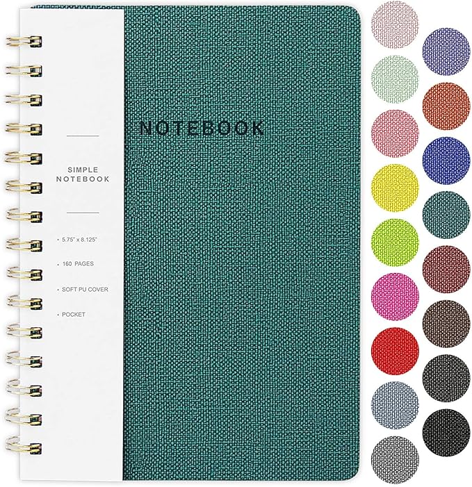 Spiral Notebook-5.75" x 8.125" College Ruled Journal with Inner Pockets and 160 Pages,PU Leather Cover Business Journal, Twin-Wire Binding Notebook Perfect for Office & Home School Supplies Green