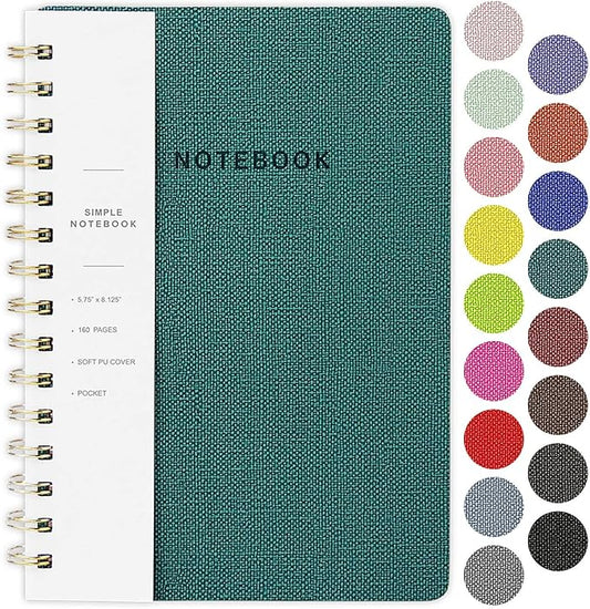 Spiral Notebook-5.75" x 8.125" College Ruled Journal with Inner Pockets and 160 Pages,PU Leather Cover Business Journal, Twin-Wire Binding Notebook Perfect for Office & Home School Supplies Green
