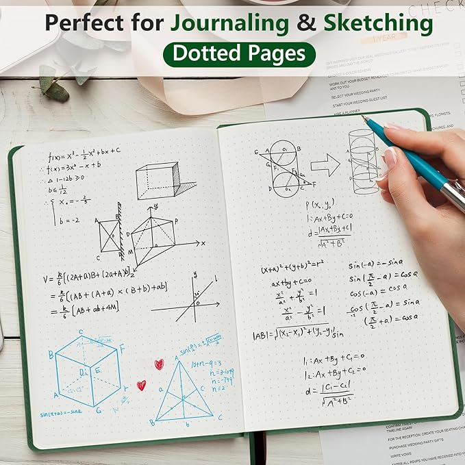 PERCUN Dotted Journal Notebook for Men & Women, 160 Pages Dot Grid notebook for Note Taking, Bullet Journaling Notebook for Work, School, Travel, Writing, A5 Hardcover 5.9" x 8.5" (Green)