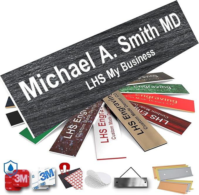 Door Name Plate Personalized for Office Ash Plastic Name Plate White Letters - Made in USA 2x8 N1