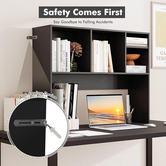 Tangkula Desktop Bookshelf, Countertop Storage Hutch with 4 Shelves for Computer Desk, Desktop 2-Tier Display Rack, Multipurpose Wood Desk Hutch Storage Organizer for Dorm Office Home (Black)