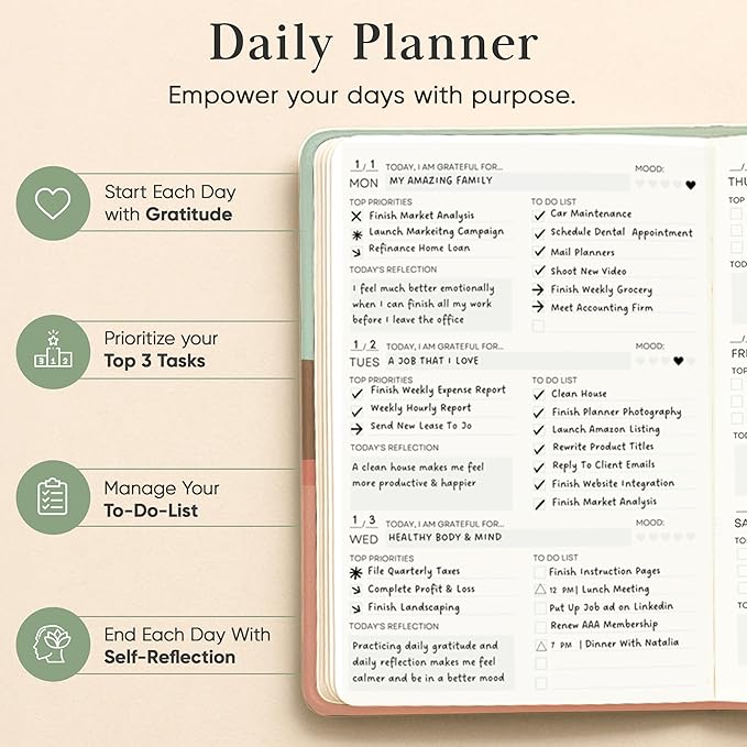 Mantra Planner 2026 Planner, Daily Journal & Gratitude Journal All-In-One with To Do List, Self Care Prompts & Habit Tracker - 7 x 10 - Morning