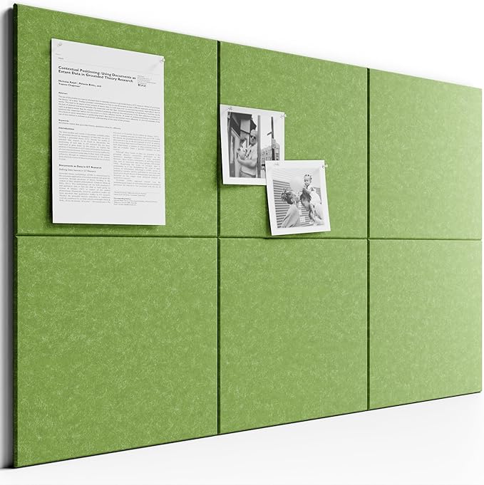 Bumusty Large Cork Board 36"x24" Alternative - 6 Pack Felt Wall Tiles with 40 Safe Removable Adhesive Tabs, 30 Pushpins, Cork Boards for Walls Pin Board Bulletin Board Office Decor (Kelly Green)