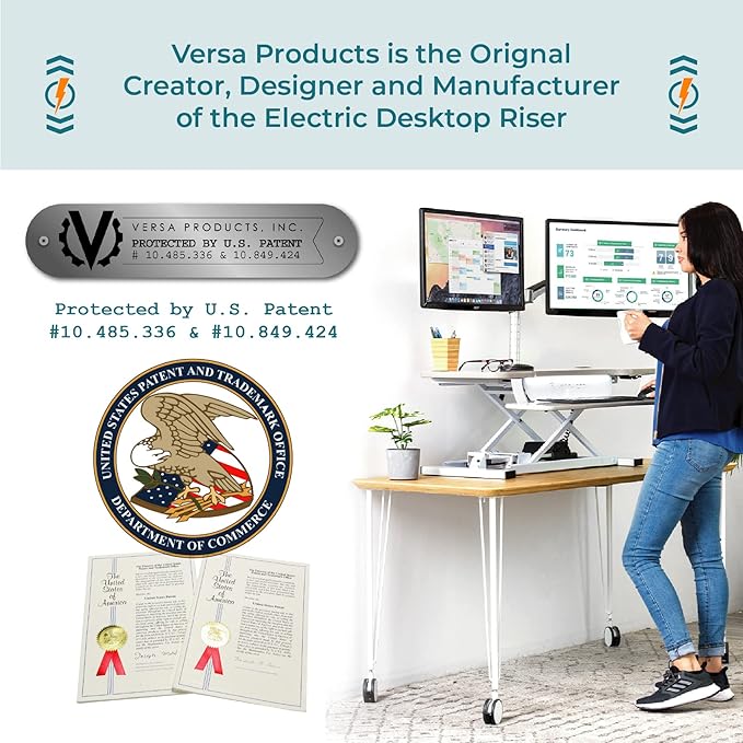 VERSADESK® PowerPro™ Electric Standing Desk Converter - Height Adjustable Desk Riser with Keyboard Tray - Holds 80 lbs - Built-in USB Charging Port - Ergonomic Sit Stand Workstation | White (36 inch)
