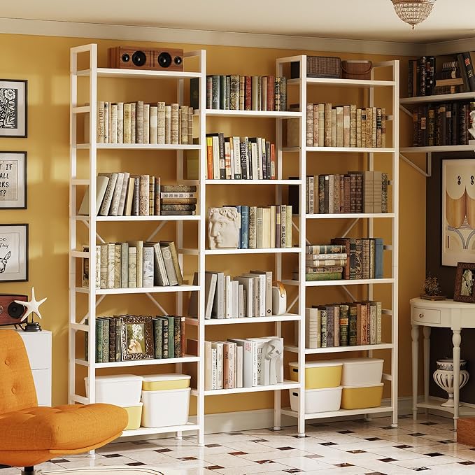 SUPERJARE Triple 6 Tier Bookshelf, Bookcase with 17 Open Display Shelves, Wide Book Shelf Book Case for Home & Office, White