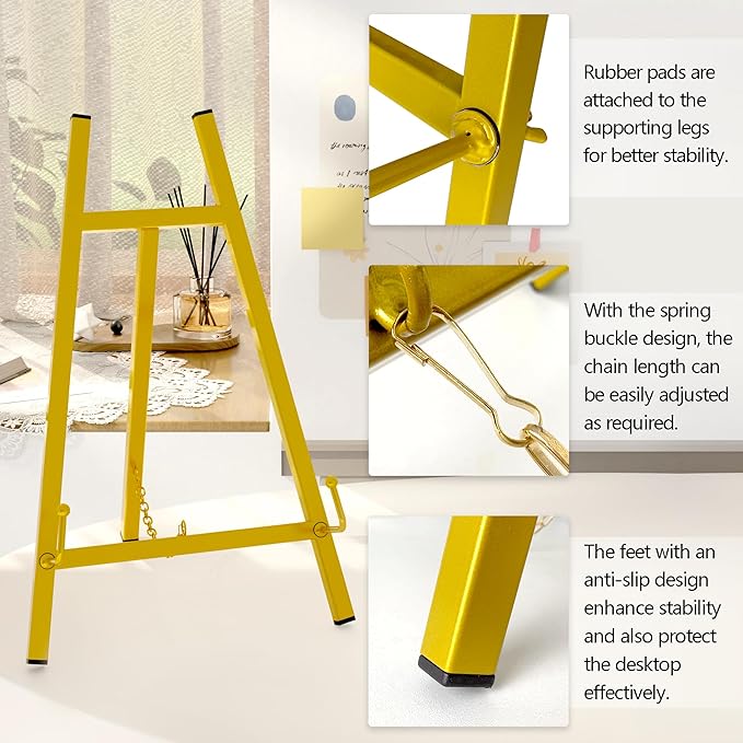 GALAGLAM Table Top Easels for Display, Metal Small Easel Stand for Display Tripod Art Picture Mirror Modern Plate Holder Floor Stands for Display Book Photo Wedding Sign(Gold)