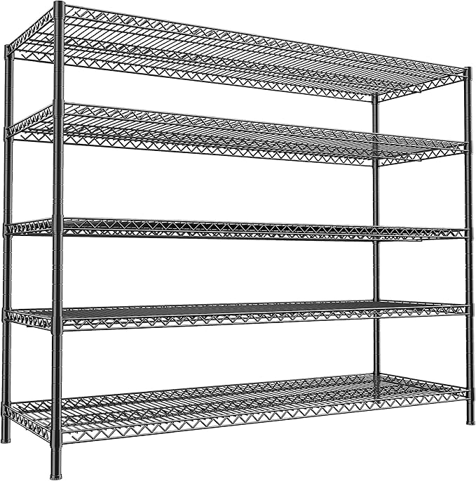REIBII 55.5" W Storage Shelves 3200LBS Metal Shelving 5 Tier Wire Shelving Unit Garage Shelving Heavy Duty Metal Shelves for Storage Rack Commercial Adjustable Pantry Shelf, 55.5" W X 18''D X 71" H