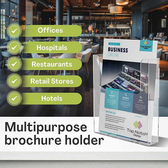 Top Notch Displays Acrylic Brochure Holder for Wall Mounting, Clear Display for 8.5" x 11" Flyers, Literature Holder for Magazines, Pamphlets, Menus, Includes Screws & Plastic Anchors – Pack of 2