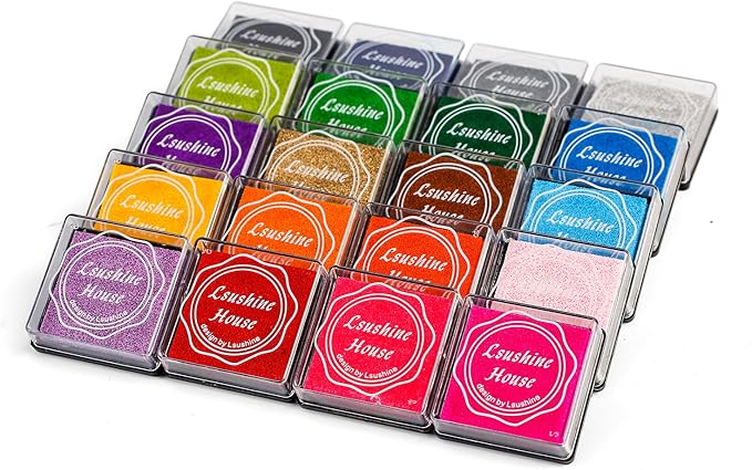 Lsushine Craft Ink Pad Stamps Partner DIY Color,20 Colors Rainbow Finger Ink pad for Kids (Pack of 20)