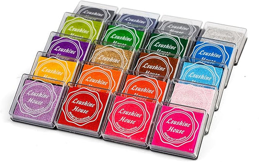 Lsushine Craft Ink Pad Stamps Partner DIY Color,20 Colors Rainbow Finger Ink pad for Kids (Pack of 20)