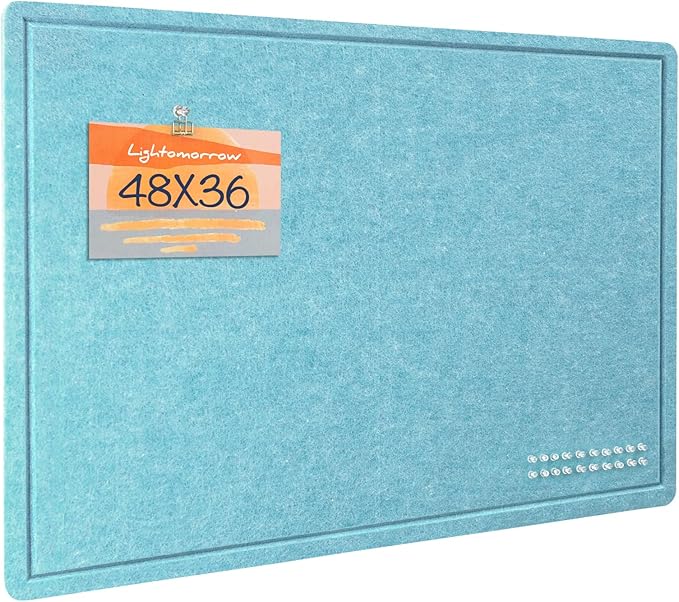 Large Bulletin Board - 48 x 36 Inches, Decorative Felt Pin Board for Wall - 4' x 3' Foldable Photo Display Board with Self-Adhesive Tape, Includes 20 Push Pins - Turquoise Blue