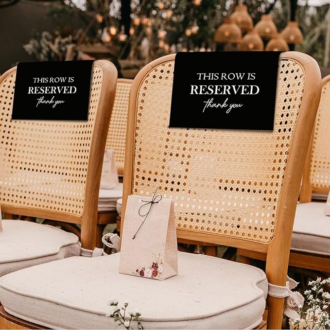 ChissNook Reserved Seating Chair Signs, This Row Is Reserved Pew Cloths Seating Placeholder for Church Pews, Wedding Decorations for Reception Parties Celebrations Event Meetings (Black, 4 PCS)