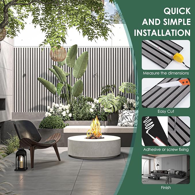 VallisCo 4-Piece Wood Slat Acoustic Panels for Stylish Interior Decor & Noise Reduction - 94.5" x 7.87" 3D Solid Wood Wall Panels for Ceiling and Wall, Covers 20.66 Sq Ft, Grey Oak