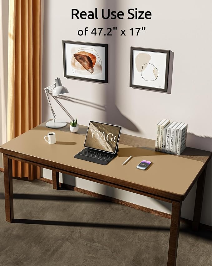 YSAGi Leather Desk Protector, Office Mat, Large Mouse Mat, Non-Slip PU Leather Blotter, Laptop Desk Mat, Waterproof Writing Pad for Office and Home (Latte, 47" x 17")